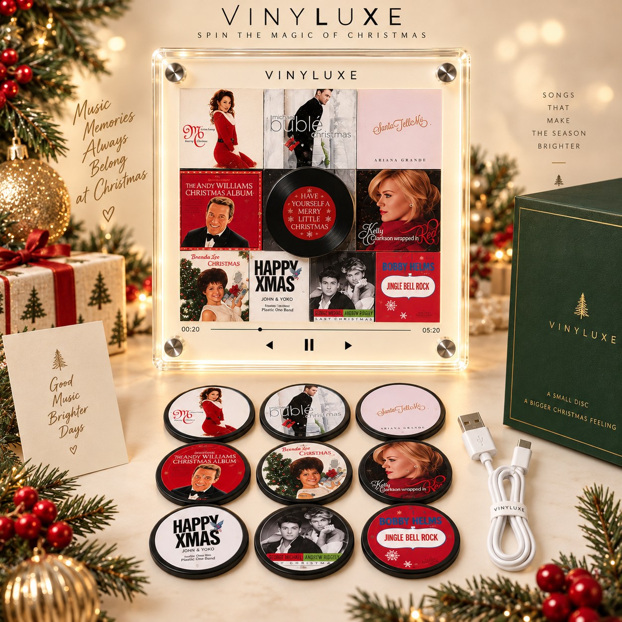 Vinyluxe display stand styled in a warm home
